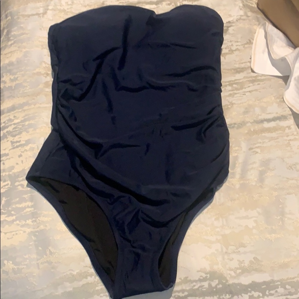 Navy strapless J Crew bathing suit